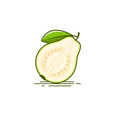 Beyaz Guava Vektör illüstrasyonunun yarısı beyaz arkaplanda izole edildi