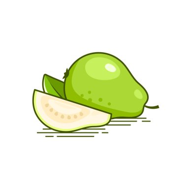 Yeşil yapraklı Taze Yeşil Guava Meyve Simgesi Çizimi 