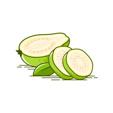 Guava meyvesinin yuvarlak dilimli beyaz Guava simgesinin yarısı