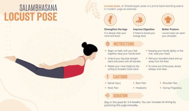 Locust Pose Guide and benefits: Yoga poses vector illustration