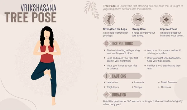 Tree Pose Guide Benefits Yoga Poses Vector Illustration — Vetor de Stock