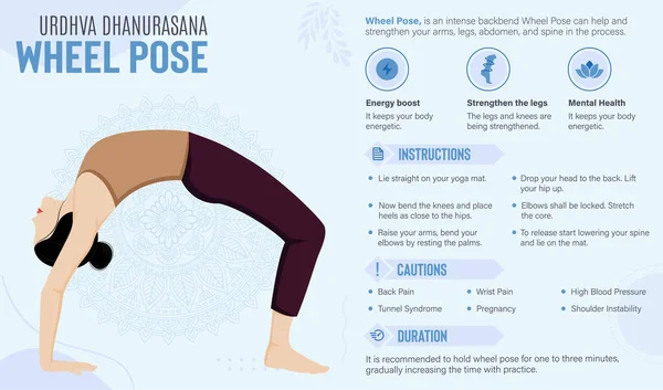 Wheel Pose Guide Benefits Yoga Poses Vector Illustration — ストックベクタ