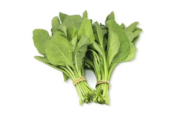 Zestaw Dwóch Wiązek Świeżych Zielonych Liści Szpinaku Warzywa — Zdjęcie stockowe