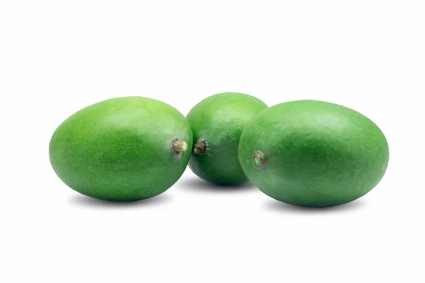 Fresh Green Mangoes Close Image Isolated White Background — Stockfoto
