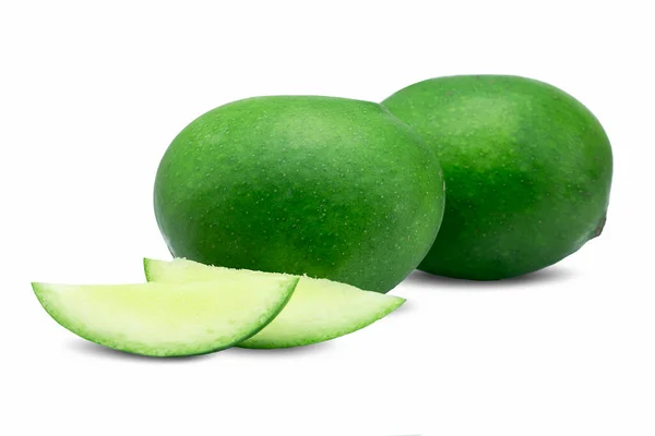 Fresh Green Carrie Mangoes Close Image Isolated White Background —  Fotos de Stock