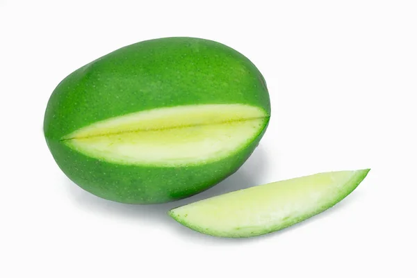 Fresh Green Carrie Mango Mango Slice Isolated White Background — Stockfoto
