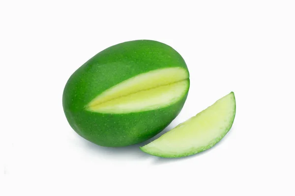 Fresh Green Carrie Mango Mango Slice Isolated White Background — Stockfoto