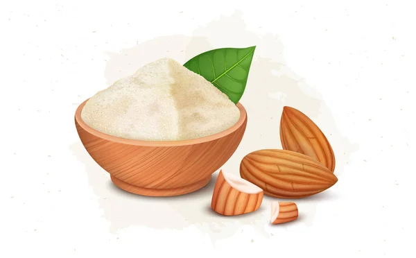 Almonds Nuts Pieces Almond Powder Vector Illustration — 图库矢量图片