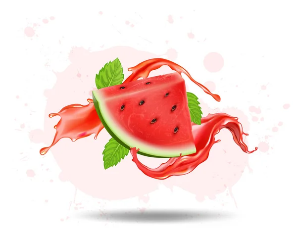 Watermelon Slice Vector Illustration Liquid Wave Watermelon Juice — Archivo Imágenes Vectoriales