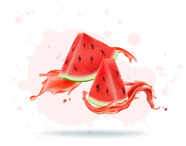 Watermelon Fruit Slices Vector Illustration Liquid Wave Watermelon Juice — Stockvektor