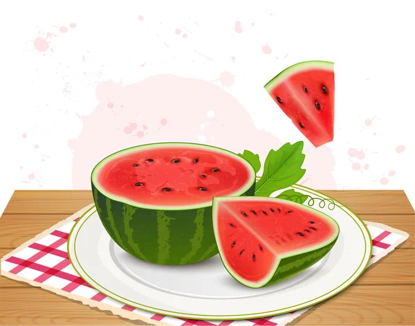 Fresh Green Watermelon Fruit Vector Illustration Slices Watermelon Fruit — Stockvektor