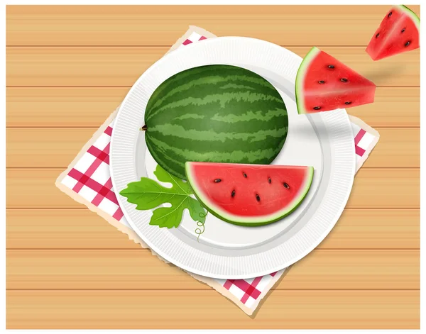 Watermelon Fruit Vector Illustration Fruit Slices Top View — Stockvektor