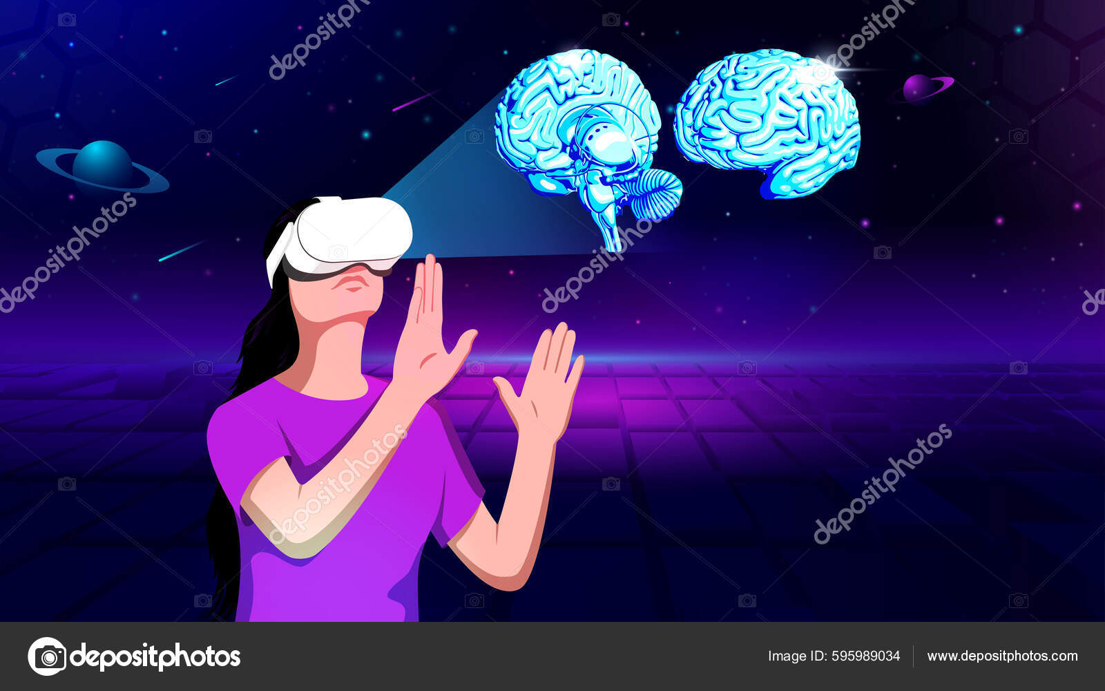 Visualising Experiencing Model Human Brain Virtual Reality Vector Illustration Stock Vector