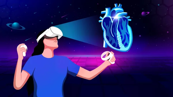 Visualising Experiencing Model Human Heart Structure Virtual Reality Vector Illustration — Wektor stockowy