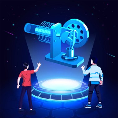 Visualising and Experiencing 3D model of a Stirling Engine as a Hologram-Vector Illustration