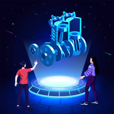 Visualising and Experiencing a 3D model of a Two Cylinder Diesel Engine as a Hologram-Vector Illustration