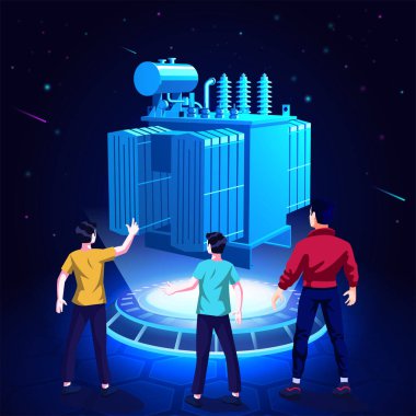 Visualising and Experiencing a 3D model of an Electric Transformer as a Hologram-Vector Illustration