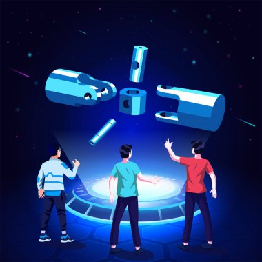 Visualising and Experiencing a 3D model of a Two Cylinder Diesel Engine as a Hologram-Vector Illustration