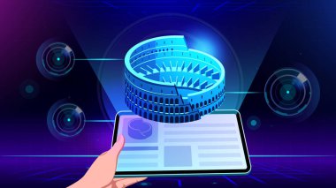 Visualising and Experiencing 3D model of a Colleseum Monument in Augmented Reality-Vector Illustration 