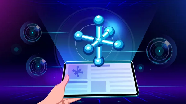 Visualising Experiencing Model Molecule Structure Augmented Reality Vector Illustration — Vetor de Stock