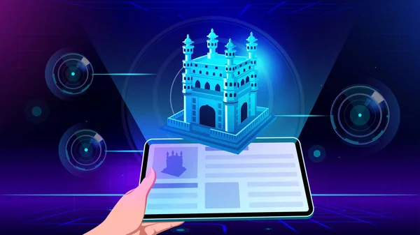 Visualising Experiencing Model Charminar India Monument Augmented Reality Vector Illustration — Wektor stockowy