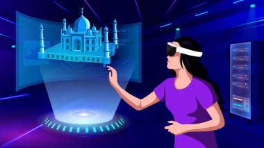 Visualizing and Experiencing a 3D model of the Taj Mahal Monument in Mixed Reality-Vector Illustration