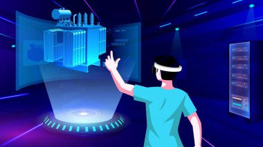 Visualizing and Experiencing 3D model of an Electric Transformer in Mixed Reality-Vector Illustration