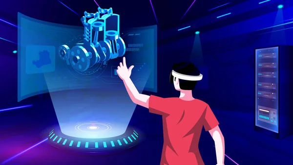 Visualizing Experiencing Model Two Cylinder Diesel Engine Mixed Reality Vector — Vettoriale Stock