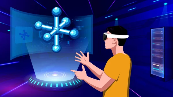 Visualizing Experiencing Model Molecule Structure Mixed Reality Vector Illustration — Wektor stockowy