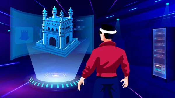 Visualizing Experiencing Model Charminar Indian Monument Mixed Reality Vector Illustration — Archivo Imágenes Vectoriales