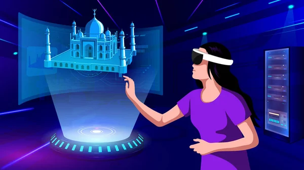 Visualizing Experiencing Model Taj Mahal Monument Mixed Reality Vector Illustration — Stockvector