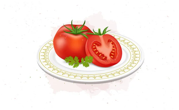 Red Tomato Vegetable Half Piece Red Tomato Vector Illustration — 图库矢量图片