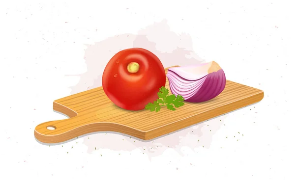 Vector Illustration Tomato Vegetable Onion Slices — 图库矢量图片