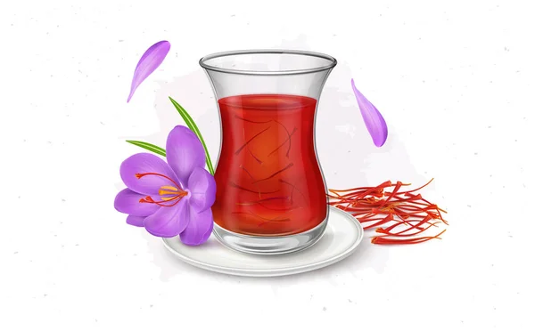 Saffron Sherbet Juice Glass Vector Illustration Saffron Flower Stamens — Stock Vector