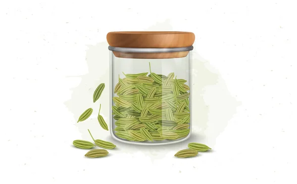 Glass Jar Filled Fennel Seeds Vector Illustration Isolated White Background — Stock Vector