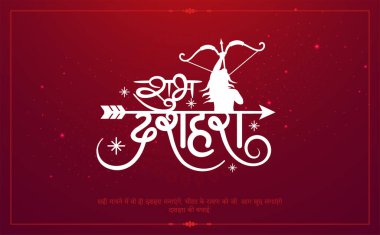 Mutlu Dussehra selamları ve Hint metni, tipografi tasarımı -vektör illüstrasyonları