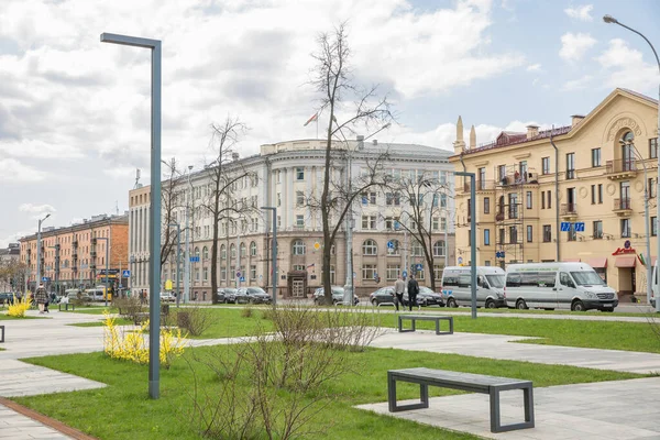 Minsk Belarussia City Infrastructure Street Buildings Transport People 2022 — Stok fotoğraf