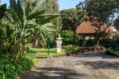 FUNCHAL, PORTUGAL - 20 AĞUSTOS 2021 Bu Simon Bolivar 'ın şehir parkındaki büstü.