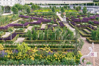 VILLANDRY, FRANCE - 7 Eylül 2019 Bu Villandry Şatosu 'nun Sebze Bahçeleri' nin bir parçası.