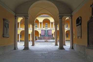 PAVIA, ITALY - MAY 15, 2018: This is a monument to the Victims of the Struggle for Independence on the inner university courtyard.