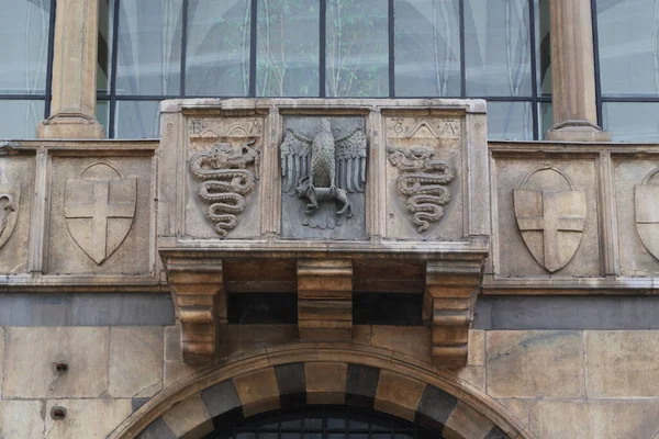 MILAN, ITALY - MAY 10, 2018: This is the balcony of the medieval Loggia degli Osii, from which court decisions were announced.