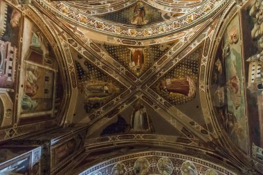 FLORENCE, ITALY - SEPTEMBER 18, 2018: This is a fragment of the vaults of the Baroncelli Chapel, a masterpiece of the Renaissance in the interior of the Basilica di Santa Croce.