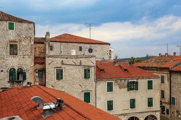 SIBENIK, CROATIA - SEPTEMBER 9, 2016: These are residential old houses in the historical center of the city in the evening.