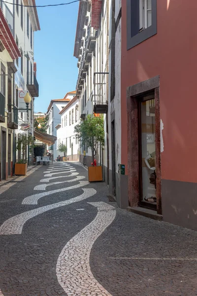 Funchal Portugal Agosto 2021 Esta Una Las Calles Peatonales Con — Foto de Stock