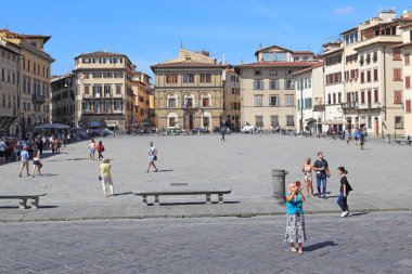 FLORENCE, ITALY - SEPTEMBEr 18, 2018: This is a historic building of the medieval Santa Croce Square.