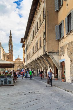 FLORENCE, ITALY - SEPTEMBEr 18, 2018: This is a historic building of the medieval Santa Croce Square.
