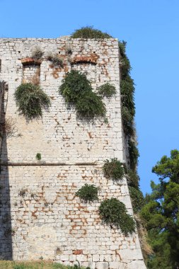 SIBENIK, CROATIA - 12 Eylül 2016: Bu, duvarlarında bitkiler filizlenen St. Michael kalesinin eski kulelerinden biri.