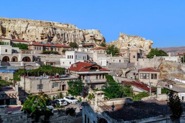 URGUP, TURKEY - 10 EKİM 2020 Burası eski şehrin alanı, Kapadokya 'nın antik mağara şehirlerinden birine yakın..
