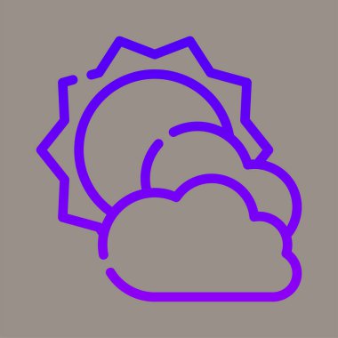 Güneş ve bulutun gri arka planda izole edilmiş ikon, logo, vektör çizimi. Haber, meteoroloji, mevsimler, iş ve takvimler için elverişli.