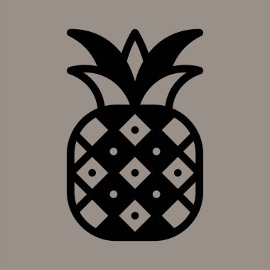 Ananas ikonu, logo, gri arka planda izole edilmiş vektör çizimi. Gıda, restoran, meyve, desenler ve logolar için uygun.